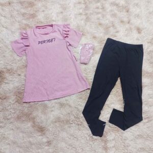 Chic and Comfortable Girls Outfit Set - Perfect Pink Top and Classic Black Leggings