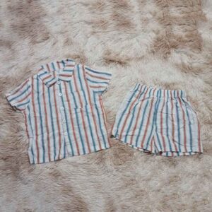 Kids Striped Cotton Terno Set – Short Sleeve Shirt & Shorts