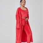 Women’s cozy 3-piece warm pajama lounge set with matching top, pants, and outerwear for winter sleepwear and stylish home loungewear.