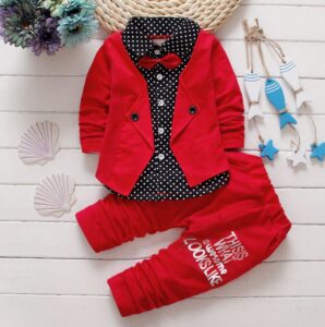 Baby boy formal outfit set toddler boy suit set with blazer polka dot shirt and pants for weddings birthdays and parties