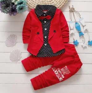 Baby boy formal outfit set toddler boy suit set with blazer polka dot shirt and pants for weddings birthdays and parties
