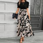 Elegant floral print round neck vacation dress for women with exotic style
