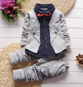 Baby boy formal outfit set toddler boy suit set with blazer polka dot shirt and pants for weddings birthdays and parties