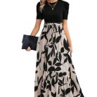 Elegant floral print round neck vacation dress for women with exotic style