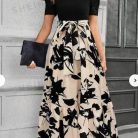 Elegant floral print round neck vacation dress for women with exotic style