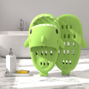 Unisex quick drying shark slippers with drain holes made of comfortable EVA foam.