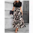 Elegant floral print round neck vacation dress for women with exotic style