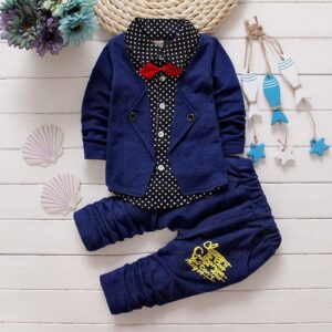Baby boy formal outfit set toddler boy suit set with blazer polka dot shirt and pants for weddings birthdays and parties
