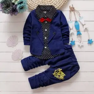 Baby boy formal outfit set toddler boy suit set with blazer polka dot shirt and pants for weddings birthdays and parties