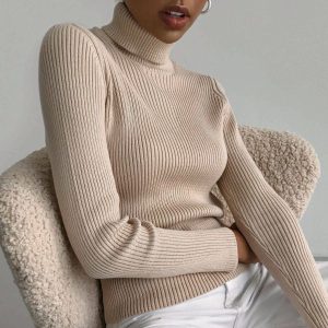 Women’s Solid Color Knit Turtleneck Pullover Sweater