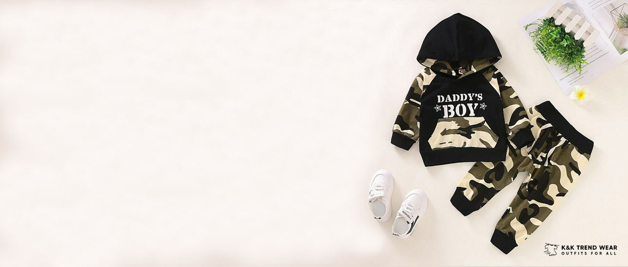 Baby boy Daddy’s Boy camouflage hoodie and pants set with casual hooded sweatshirt and matching camo jogger pants