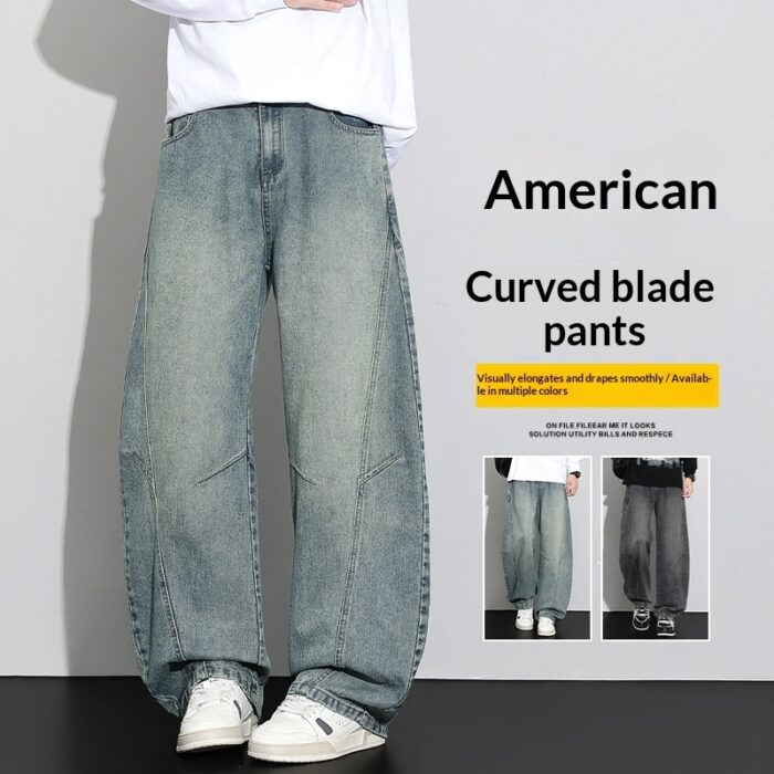 Stylish young man wearing comfortable mens straight leg utility pants.