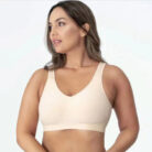 Woman wearing a premium plus size comfortable lifting bra, providing seamless wire-free support for large busts.