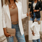 Stylish woman wearing a tailored black women's casual slim fit blazer.