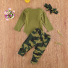 Happy toddler wearing a stylish and comfortable toddler 3 piece camo outfit.