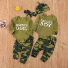 Happy toddler wearing a stylish and comfortable toddler 3 piece camo outfit.
