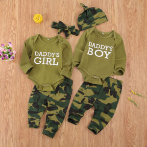 Happy toddler wearing a stylish and comfortable toddler 3 piece camo outfit.