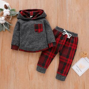 Cute baby wearing a cozy long sleeve baby plaid sweater terno.