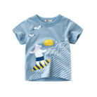 Young boy smiling and wearing a comfortable boys casual short sleeve t-shirt.