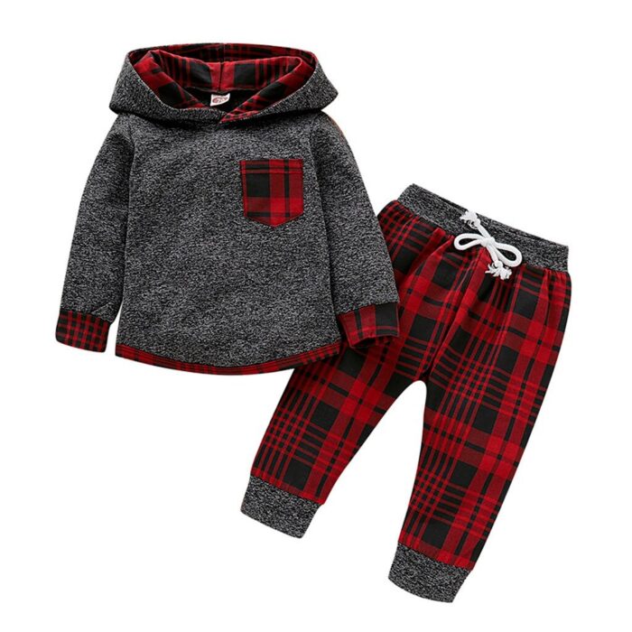 Cute baby wearing a cozy long sleeve baby plaid sweater terno.