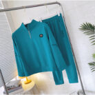 Woman wearing a comfortable 2-piece casual loungewear set for women and lightweight womens tracksuit.