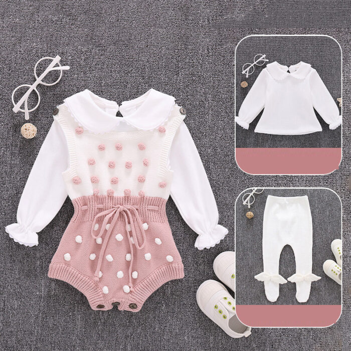 3541538751460.jpg Cute baby girl wearing a cozy, minimalist baby girl long sleeve romper.