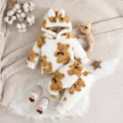 Adorable baby wearing a cozy milky white baby bear velvet terno set.