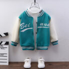 Happy child wearing a stylish kids casual cotton jacket with a fun print.