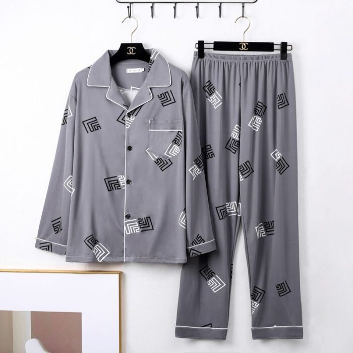 Man relaxing in a comfortable and stylish mens long sleeve pajama terno.