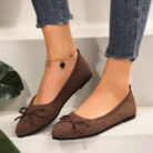 Women's knitted pointed-toe loafers with a stylish bow, perfect as comfortable office shoes for women.
