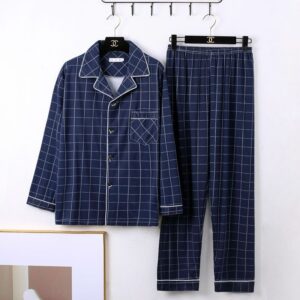 Man relaxing in a comfortable and stylish mens long sleeve pajama terno.