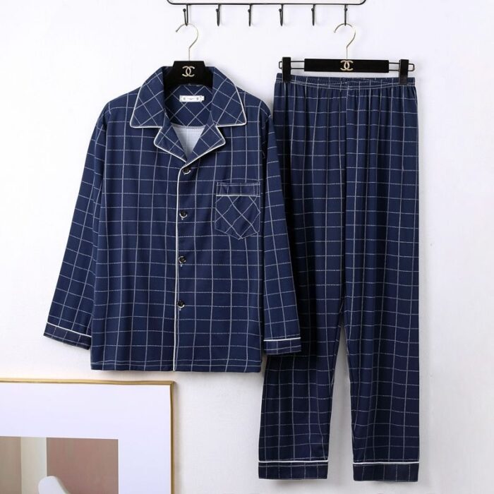 Man relaxing in a comfortable and stylish mens long sleeve pajama terno.