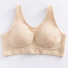 Woman wearing a premium plus size comfortable lifting bra, providing seamless wire-free support for large busts.