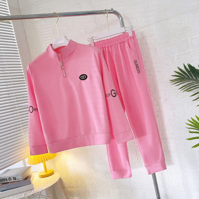 Woman wearing a comfortable 2-piece casual loungewear set for women and lightweight womens tracksuit.