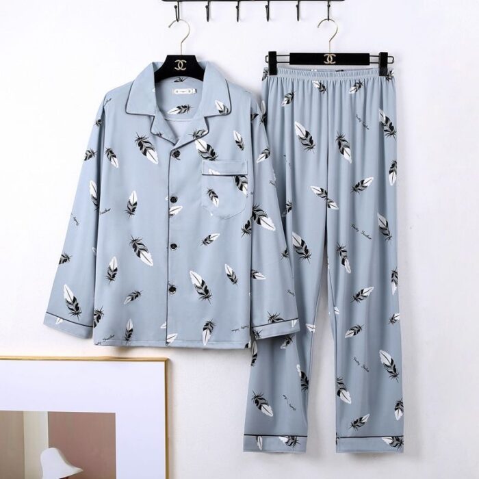 Man relaxing in a comfortable and stylish mens long sleeve pajama terno.