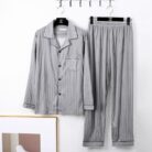 Man relaxing in a comfortable and stylish mens long sleeve pajama terno.