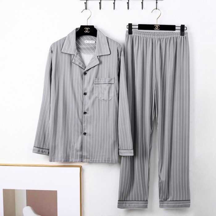 Man relaxing in a comfortable and stylish mens long sleeve pajama terno.