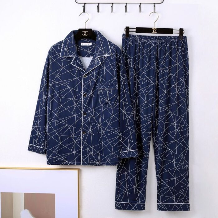 Man relaxing in a comfortable and stylish mens long sleeve pajama terno.