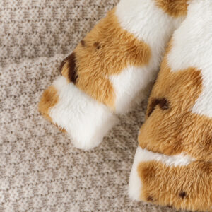 Adorable baby wearing a cozy milky white baby bear velvet terno set.