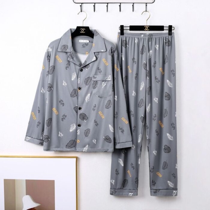 Man relaxing in a comfortable and stylish mens long sleeve pajama terno.