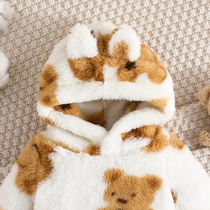 Adorable baby wearing a cozy milky white baby bear velvet terno set.