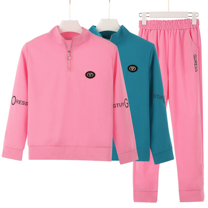 Woman wearing a comfortable 2-piece casual loungewear set for women and lightweight womens tracksuit.