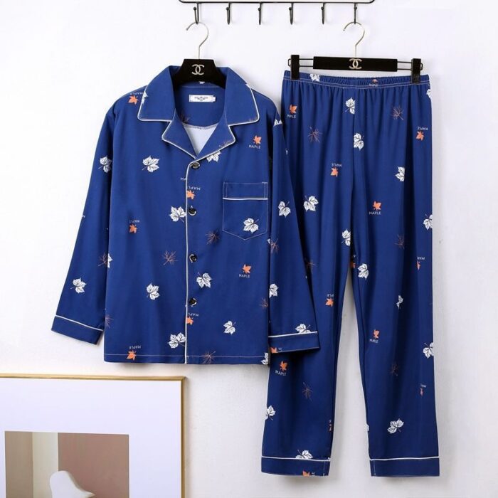 Man relaxing in a comfortable and stylish mens long sleeve pajama terno.
