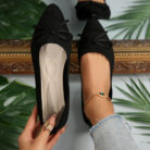 Women's knitted pointed-toe loafers with a stylish bow, perfect as comfortable office shoes for women.