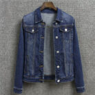 A stylish woman wearing a versatile womens slim fit denim jacket for a casual everyday look.