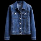 A stylish woman wearing a versatile womens slim fit denim jacket for a casual everyday look.