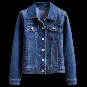 A stylish woman wearing a versatile womens slim fit denim jacket for a casual everyday look.