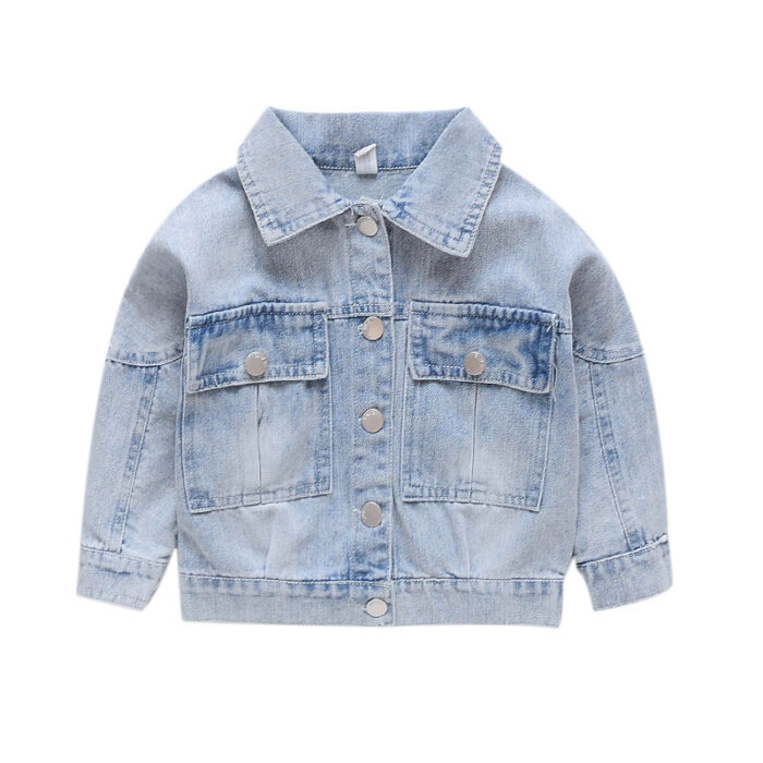 1618051926870.jpg A stylish little girl wearing a versatile girls denim jacket for a cute everyday look.