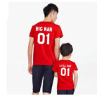 Happy dad and his boy wearing comfortable father and son matching shirts.
