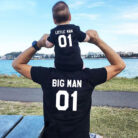 Happy dad and his boy wearing comfortable father and son matching shirts.
